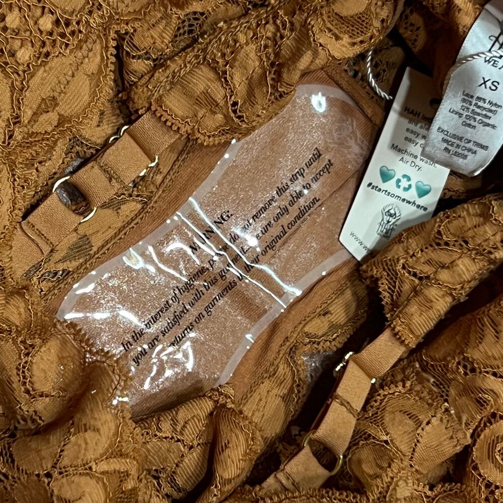 We Are HAH Free People Cut To The Chase Lace Bodysuit Brown Sugar XS New - Picture 8 of 9